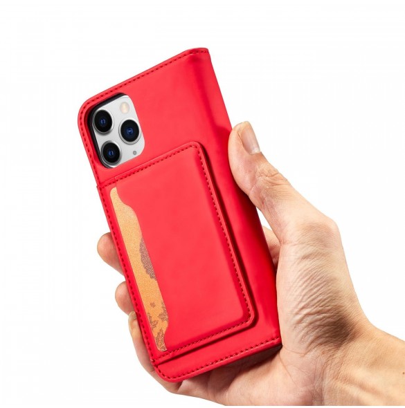 Magnetkortfodral för iPhone 12 Pro Max Pouch Card Plånbok Korthållare Röd