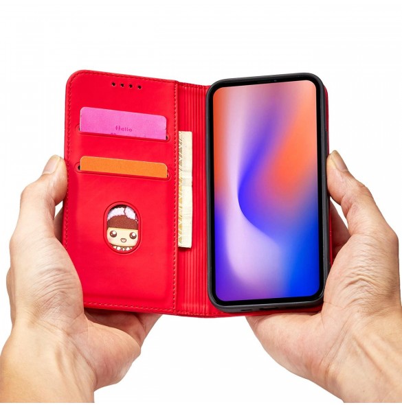 Magnetkortfodral för iPhone 12 Pro Max Pouch Card Plånbok Korthållare Röd