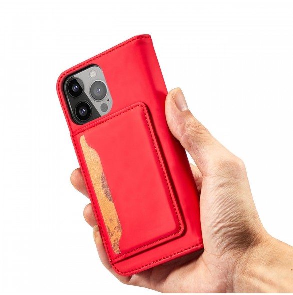 Magnetkortfodral för iPhone 13 mini fodral för kortplånbok kortställ rött