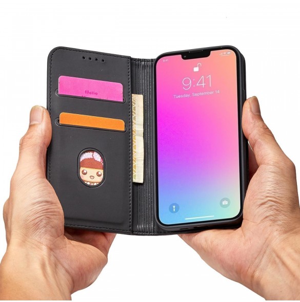 Magnetkortfodral för iPhone 13 Pro Pouch Card Plånbok Korthållare Svart