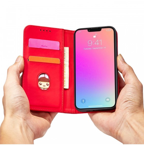 Magnetkortfodral för iPhone 13 Pro Pouch Card Plånbok Korthållare Röd
