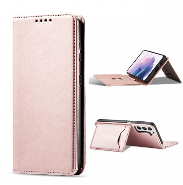 Magnetkortfodral Fodral för Samsung Galaxy S22-väska Kort Plånbok Kortställ Rosa