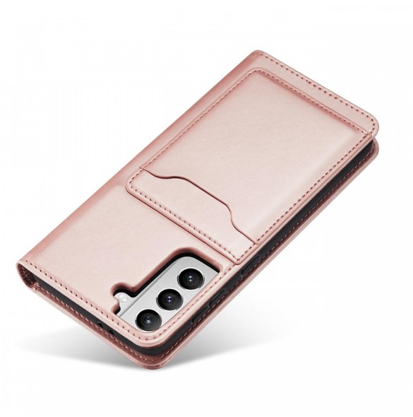 Magnetkortfodral Fodral för Samsung Galaxy S22-väska Kort Plånbok Kortställ Rosa