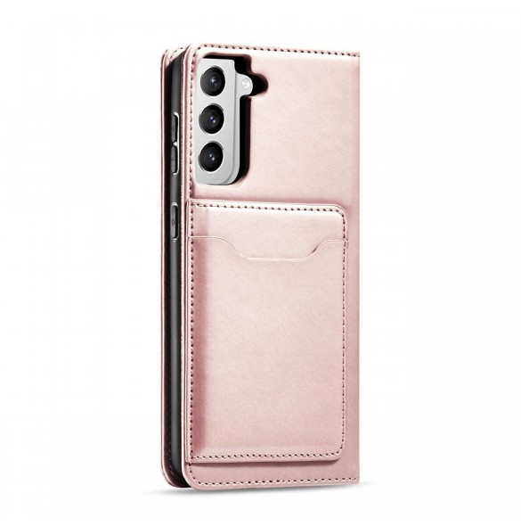 Magnetkortfodral Fodral för Samsung Galaxy S22-väska Kort Plånbok Kortställ Rosa