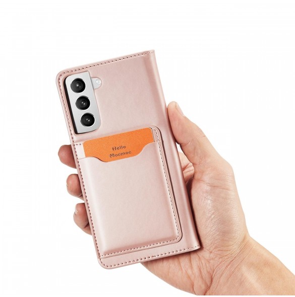 Magnetkortfodral Fodral för Samsung Galaxy S22-väska Kort Plånbok Kortställ Rosa