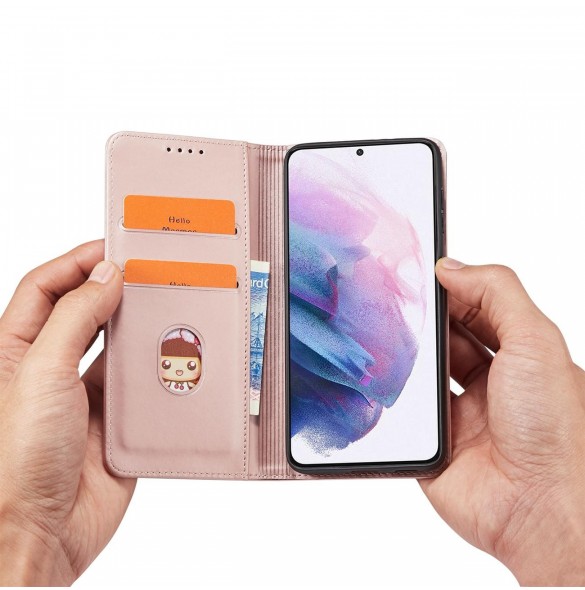 Magnetkortfodral Fodral för Samsung Galaxy S22-väska Kort Plånbok Kortställ Rosa