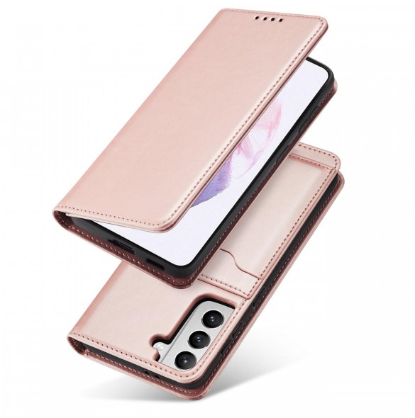 Magnetkortfodral Fodral för Samsung Galaxy S22-väska Kort Plånbok Kortställ Rosa