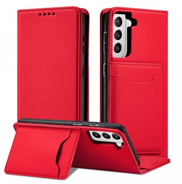 Magnetkortfodral för Samsung Galaxy S22 + (S22 Plus) Plånbok Korthållare Röd