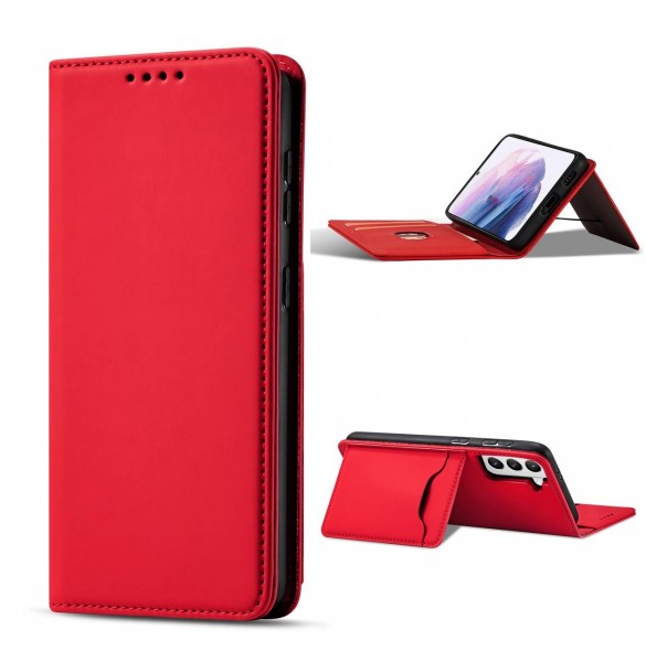 Magnetkortfodral för Samsung Galaxy S22 + (S22 Plus) Plånbok Korthållare Röd