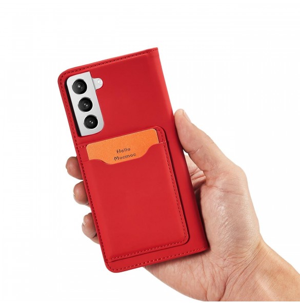 Magnetkortfodral för Samsung Galaxy S22 + (S22 Plus) Plånbok Korthållare Röd