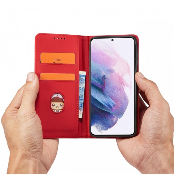 Magnetkortfodral för Samsung Galaxy S22 + (S22 Plus) Plånbok Korthållare Röd