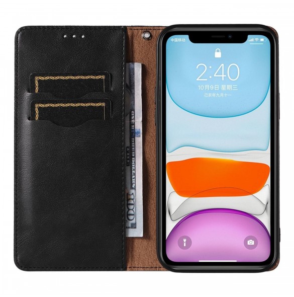 Magnet Strap Fodral för iPhone 12 Pouch Plånbok + Mini Halsband Svart