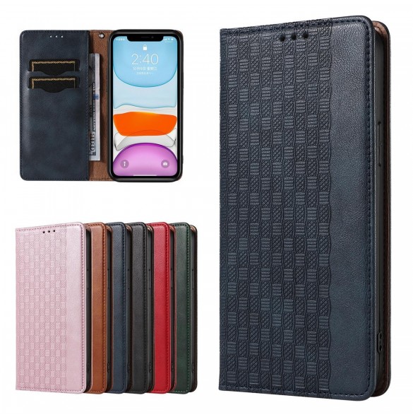 Magnetremsfodral för iPhone 12 Pouch-plånbok + Mini Halsbandshänge Blå