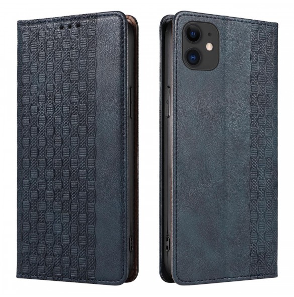 Magnetremsfodral för iPhone 12 Pouch-plånbok + Mini Halsbandshänge Blå
