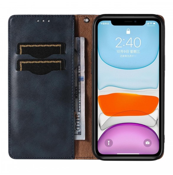 Magnetremsfodral för iPhone 12 Pouch-plånbok + Mini Halsbandshänge Blå