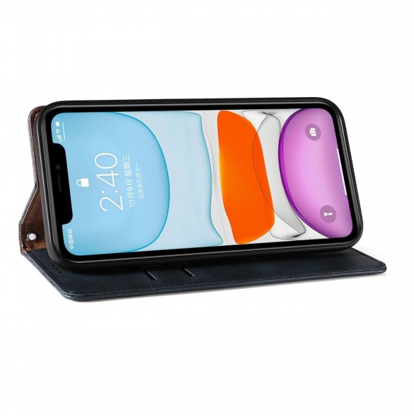 Magnetremsfodral för iPhone 12 Pouch-plånbok + Mini Halsbandshänge Blå