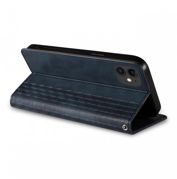 Magnetremsfodral för iPhone 12 Pouch-plånbok + Mini Halsbandshänge Blå