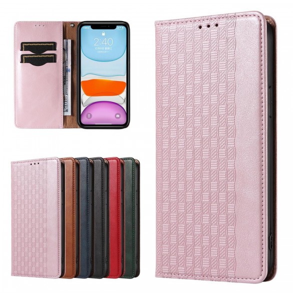 Magnetremsfodral för iPhone 12 Pouch-plånbok + Mini Halsbandshänge Rosa