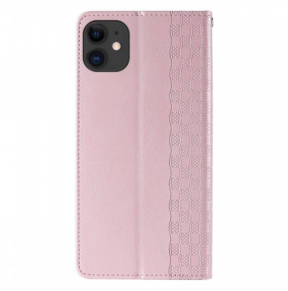 Magnetremsfodral för iPhone 12 Pouch-plånbok + Mini Halsbandshänge Rosa