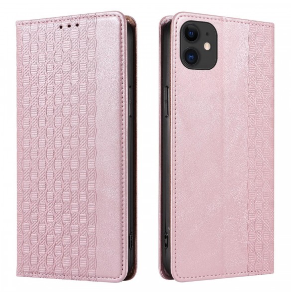 Magnetremsfodral för iPhone 12 Pouch-plånbok + Mini Halsbandshänge Rosa