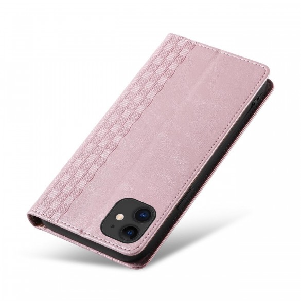 Magnetremsfodral för iPhone 12 Pouch-plånbok + Mini Halsbandshänge Rosa