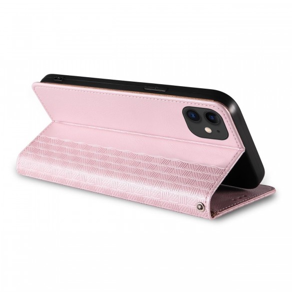 Magnetremsfodral för iPhone 12 Pouch-plånbok + Mini Halsbandshänge Rosa
