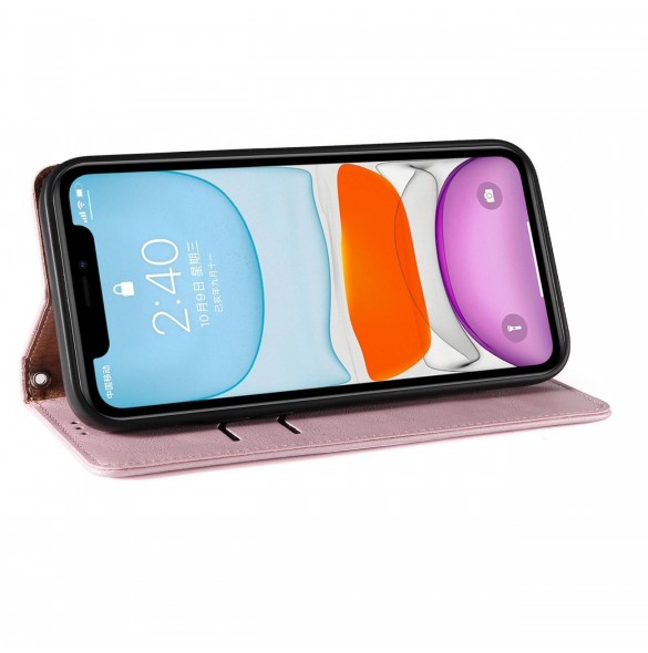 Magnetremsfodral för iPhone 12 Pouch-plånbok + Mini Halsbandshänge Rosa