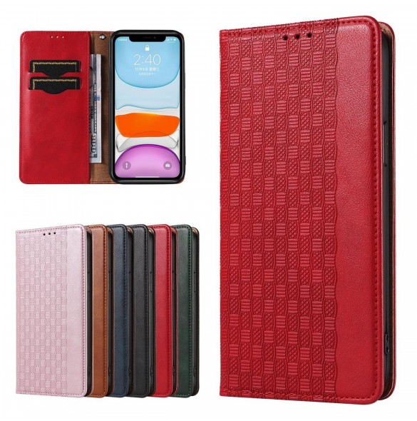 Magnetremsfodral för iPhone 12 Pouch Plånbok + Mini Halsbandshänge Röd