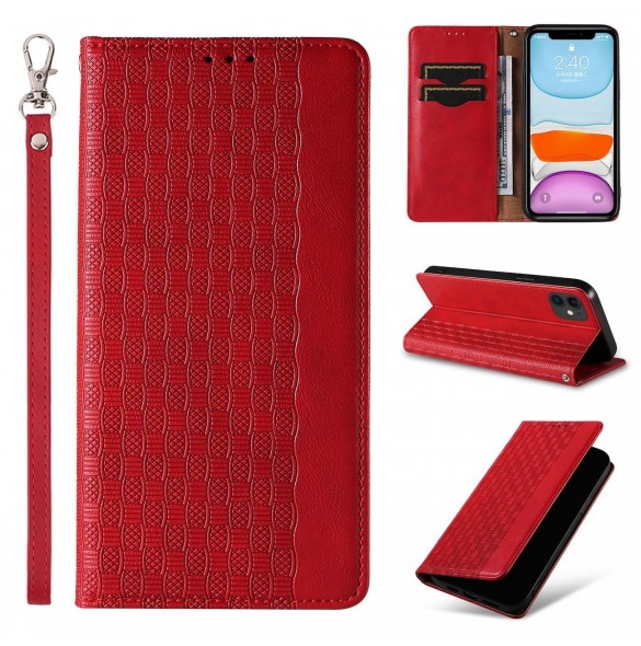 Magnetremsfodral för iPhone 12 Pouch Plånbok + Mini Halsbandshänge Röd