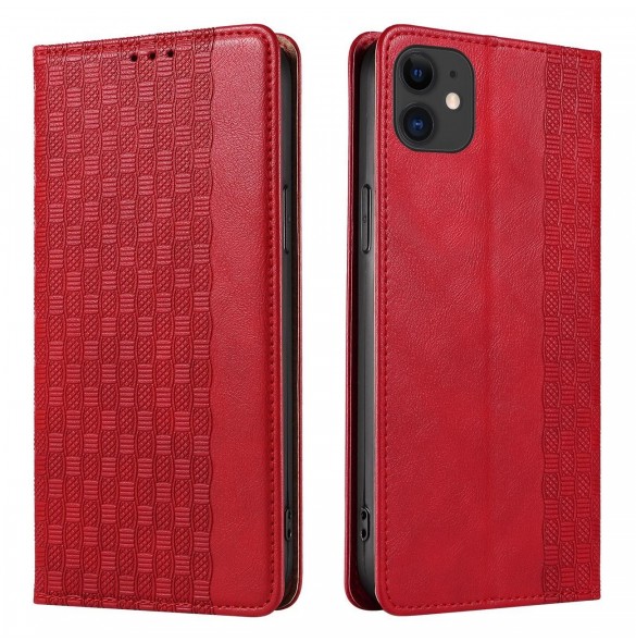 Magnetremsfodral för iPhone 12 Pouch Plånbok + Mini Halsbandshänge Röd