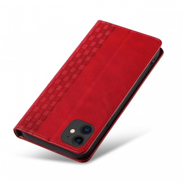 Magnetremsfodral för iPhone 12 Pouch Plånbok + Mini Halsbandshänge Röd