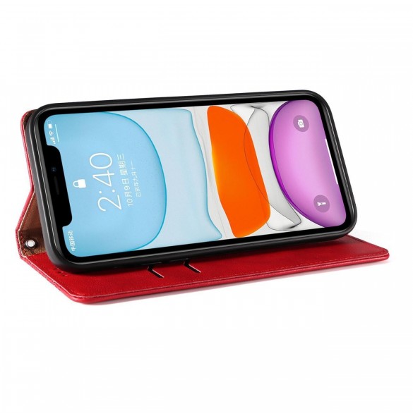 Magnetremsfodral för iPhone 12 Pouch Plånbok + Mini Halsbandshänge Röd