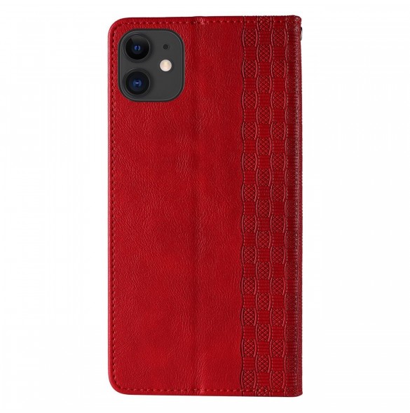 Magnetremsfodral för iPhone 12 Pouch Plånbok + Mini Halsbandshänge Röd