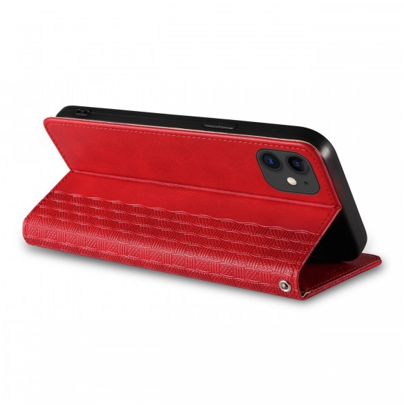 Magnetremsfodral för iPhone 12 Pouch Plånbok + Mini Halsbandshänge Röd