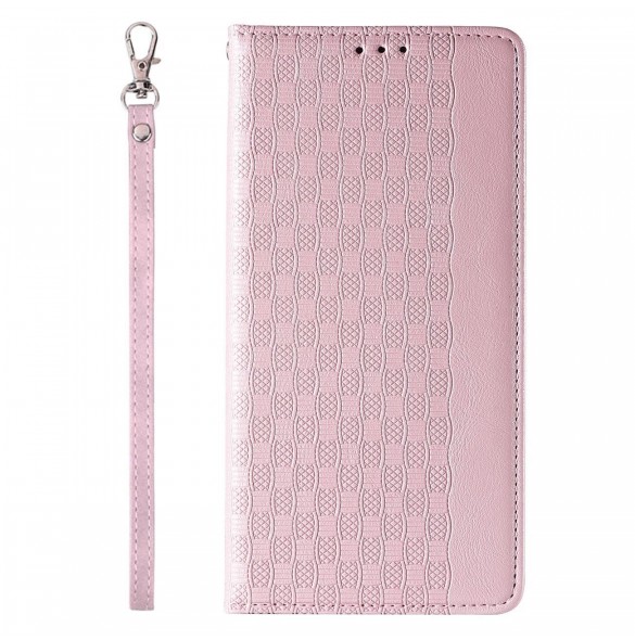 Magnet Strap Fodral för iPhone 12 Pro Pouch Plånbok + Mini Lanyard Pendant Rosa