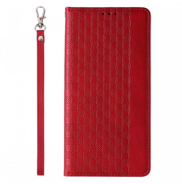 Magnet Strap Fodral för iPhone 12 Pro Pouch Plånbok + Mini Halsbandshänge Röd
