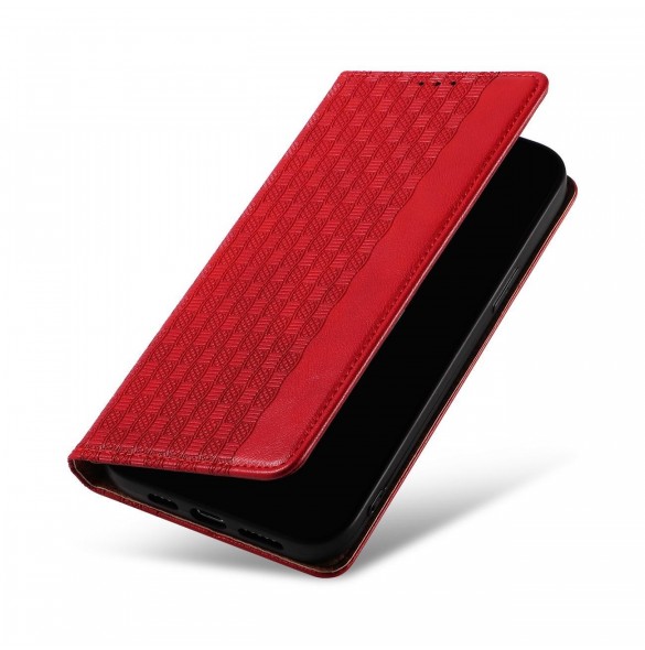 Magnet Strap Fodral för iPhone 12 Pro Pouch Plånbok + Mini Halsbandshänge Röd