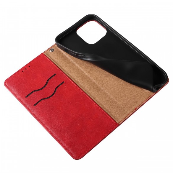 Magnet Strap Fodral för iPhone 12 Pro Pouch Plånbok + Mini Halsbandshänge Röd