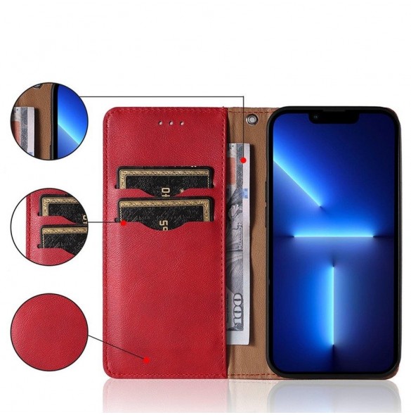 Magnet Strap Fodral Fodral för Samsung Galaxy A12 5G Plånbok + Mini Halsbandshänge Röd