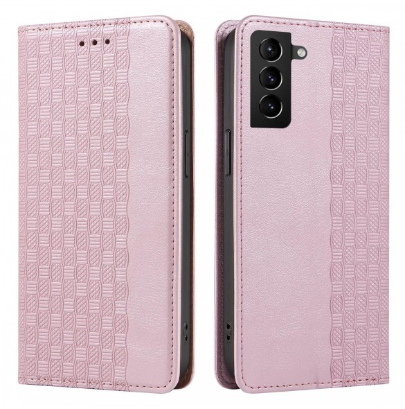Magnetremsfodral Fodral för Samsung Galaxy S22 + (S22 Plus) Plånbok + Mini Halsbandshänge Rosa