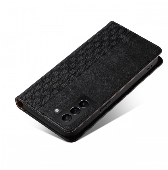 Magnet Strap Case Fodral för Samsung Galaxy S22 Ultra Pouch Plånbok + Mini Halsband Svart