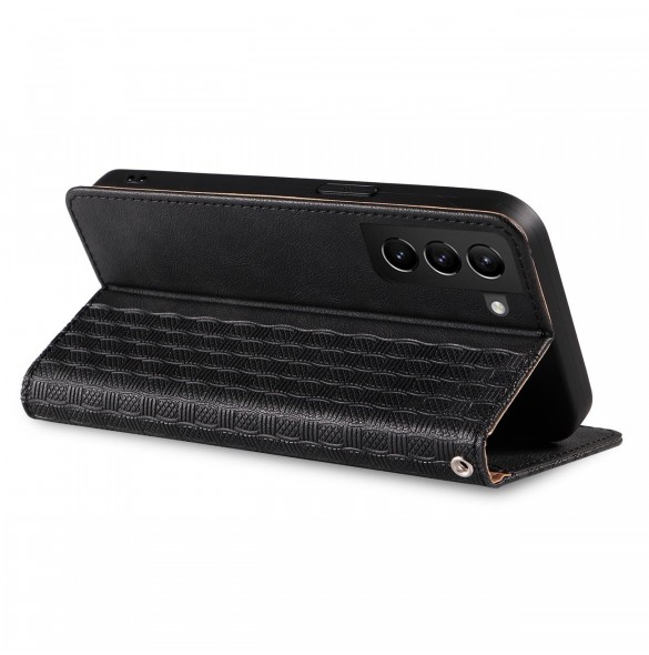 Magnet Strap Case Fodral för Samsung Galaxy S22 Ultra Pouch Plånbok + Mini Halsband Svart