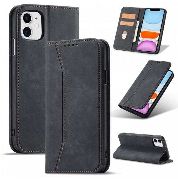 Magnet Fancy Fodral för iPhone 12 Pouch Card Plånbok Kortställ Svart