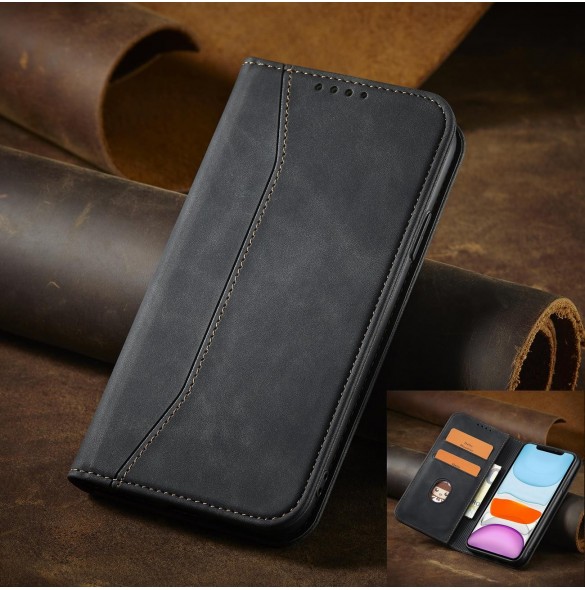 Magnet Fancy Fodral för iPhone 12 Pouch Card Plånbok Kortställ Svart