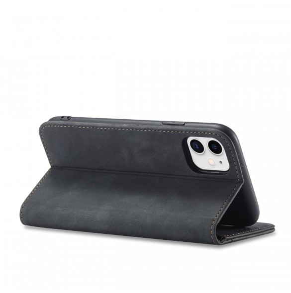 Magnet Fancy Fodral för iPhone 12 Pouch Card Plånbok Kortställ Svart