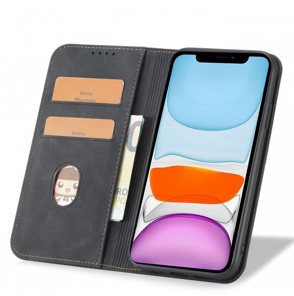 Magnet Fancy Fodral för iPhone 12 Pouch Card Plånbok Kortställ Svart