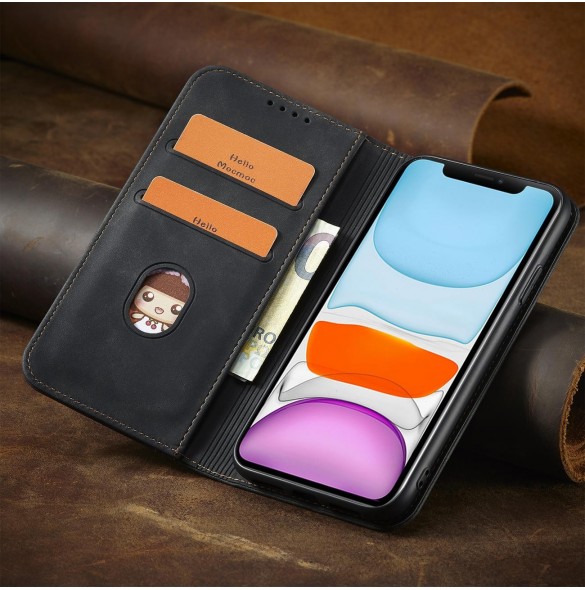 Magnet Fancy Fodral för iPhone 12 Pouch Card Plånbok Kortställ Svart