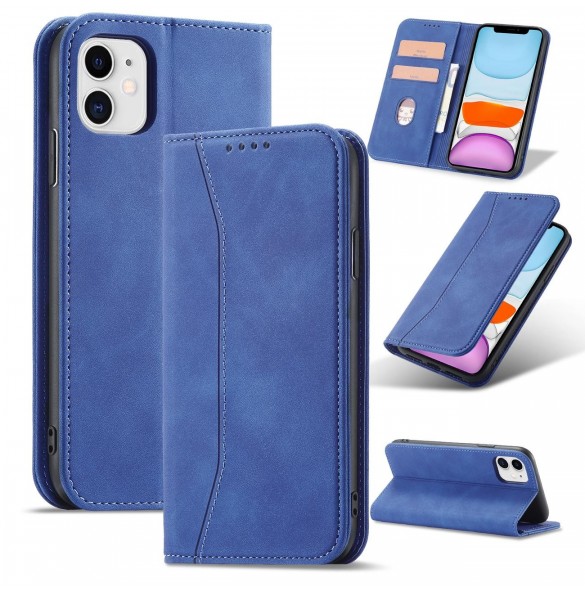 Magnet Fancy Fodral för iPhone 12 täckkort plånbok kortställ blå