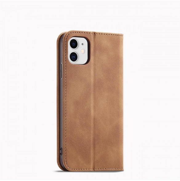 Magnet Fancy Fodral för iPhone 12 täckkort plånbok kortställ brunt