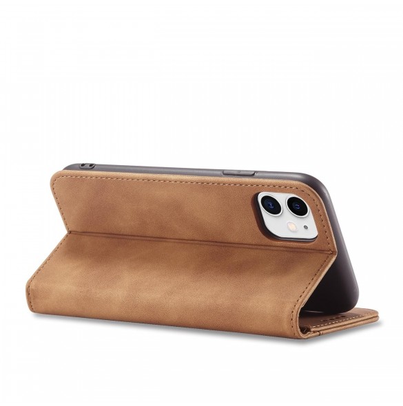 Magnet Fancy Fodral för iPhone 12 täckkort plånbok kortställ brunt